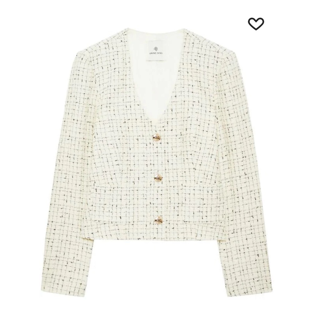 Annie Bing Anitta tweed cream and black cropped jacket FW 2024